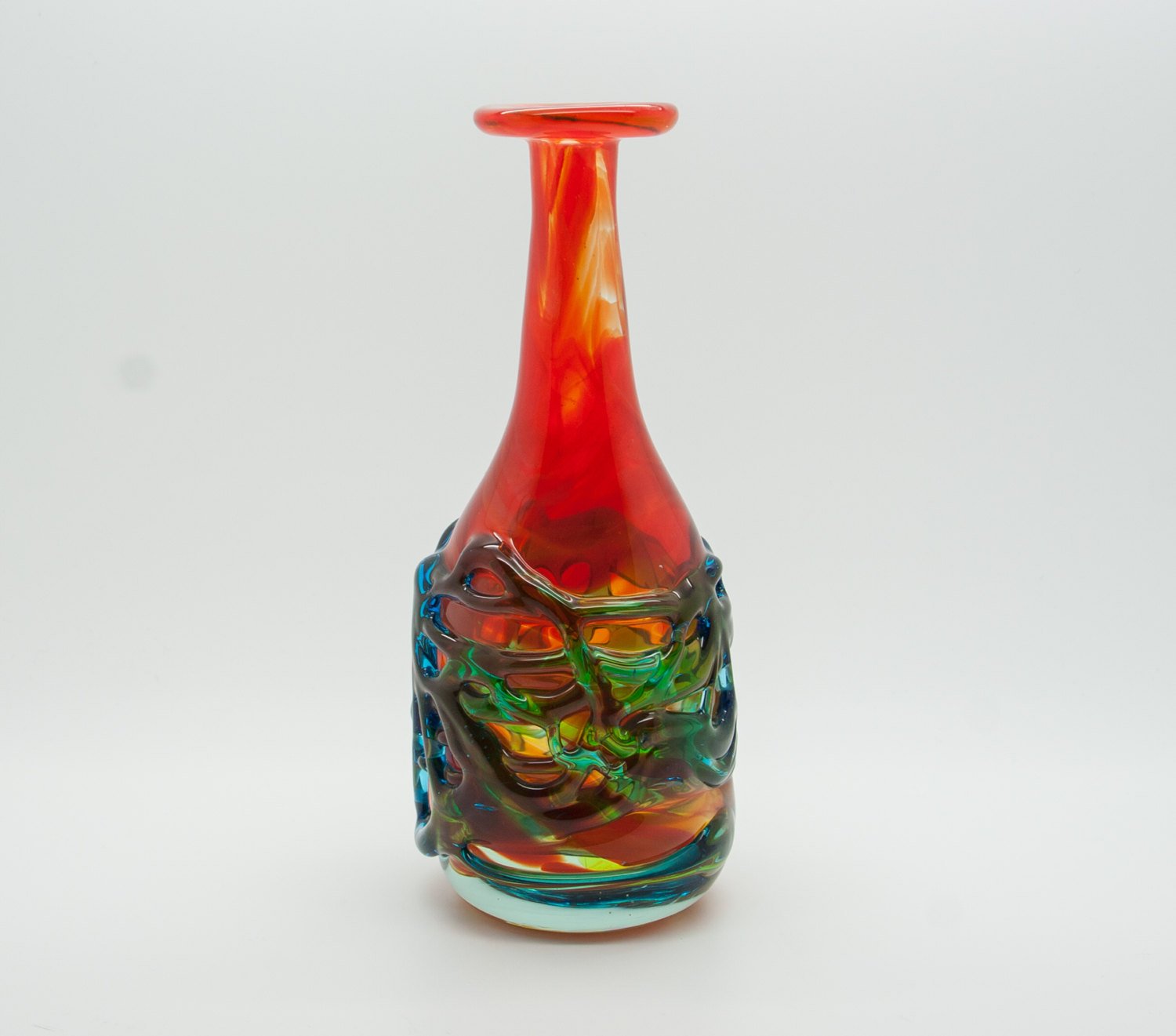 MICHAEL HARRIS Mdina Studio Orange Green Blue Webbed Glass Vase Mollaris.com 