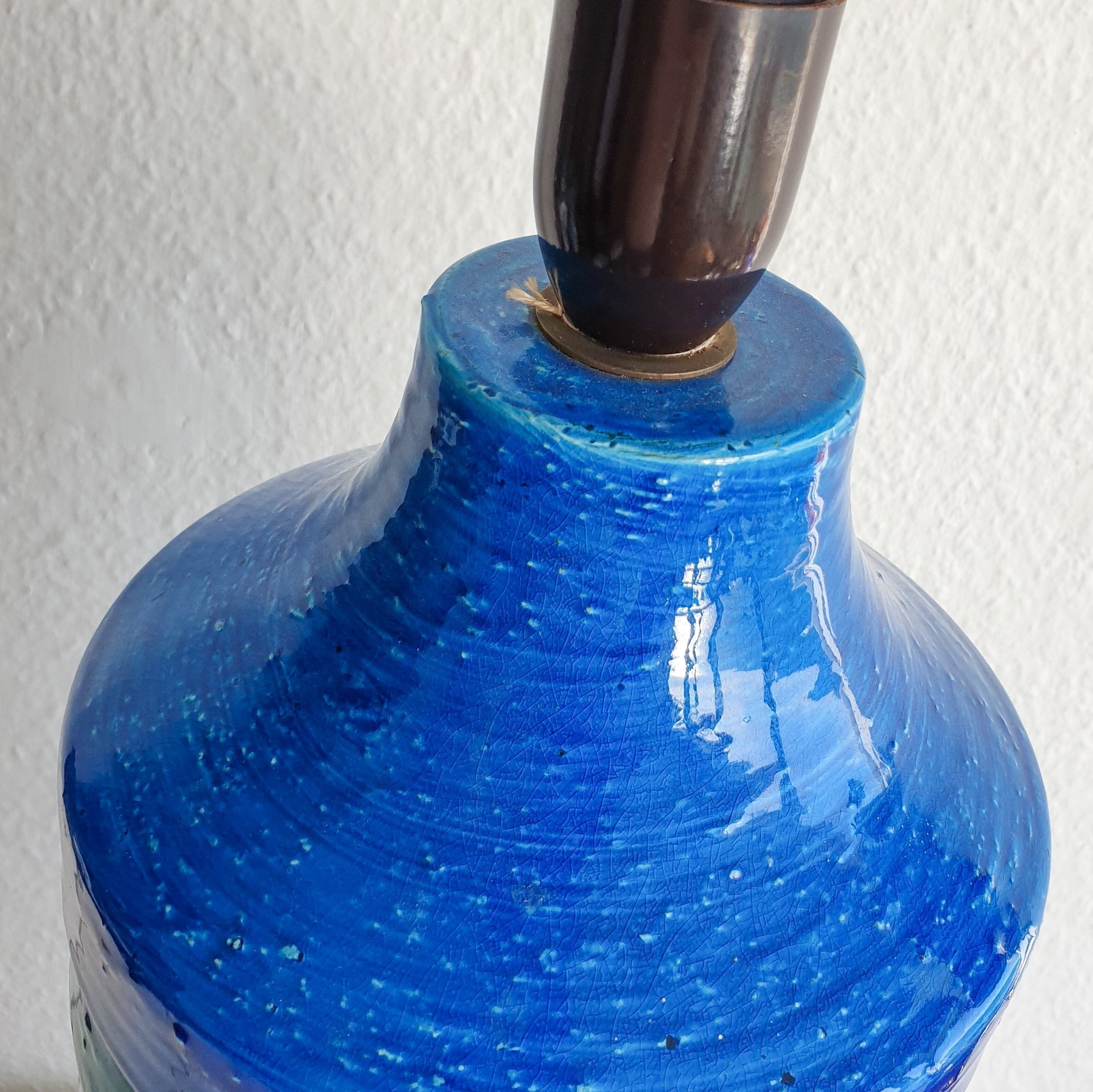 Monumental Bitossi ALDO LONDI Blue & Green Glazed Horizontal Bands Ceramic Table / Floor Lamp Mollaris.com 