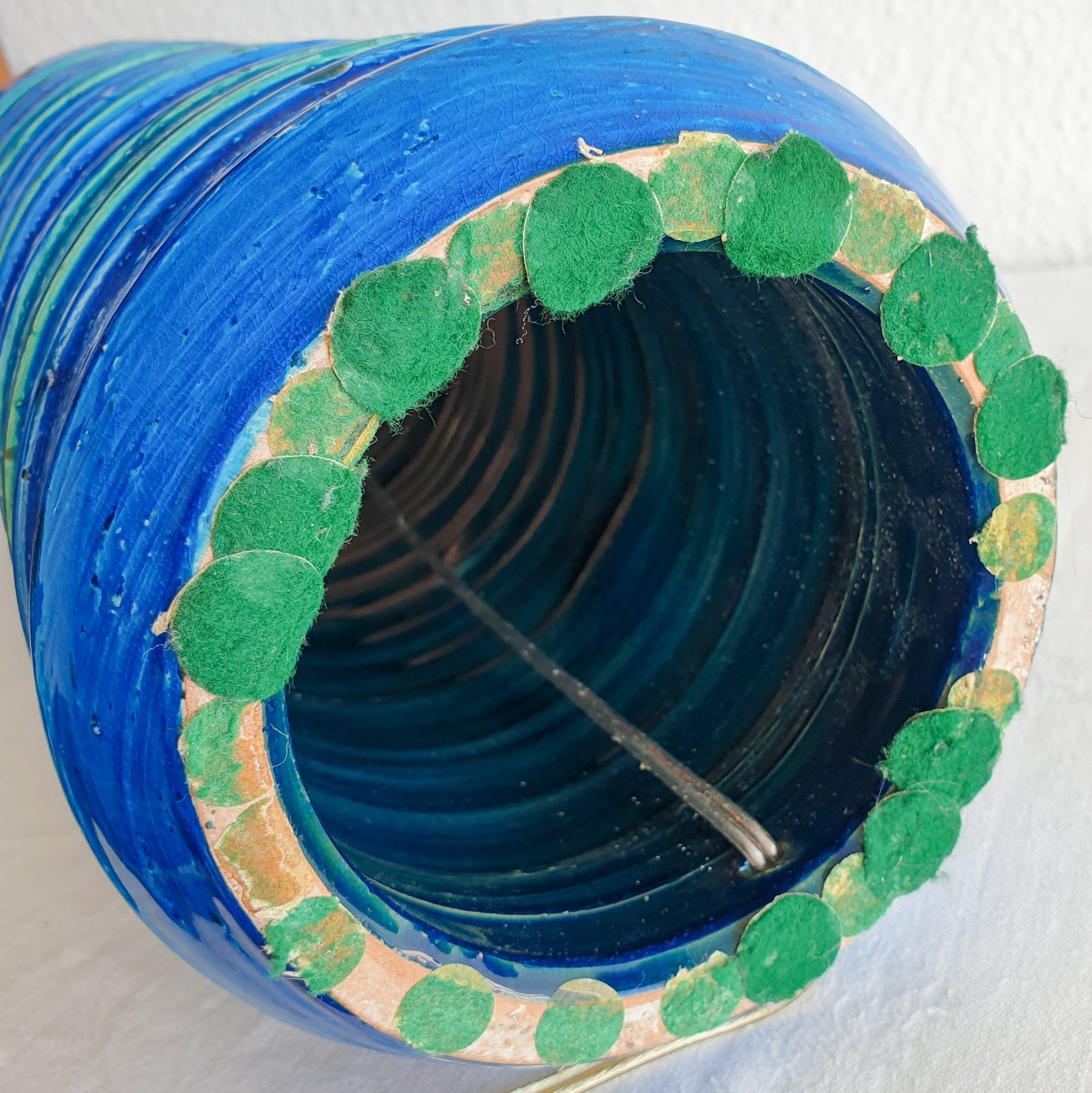 Monumental Bitossi ALDO LONDI Blue & Green Glazed Horizontal Bands Ceramic Table / Floor Lamp Mollaris.com 