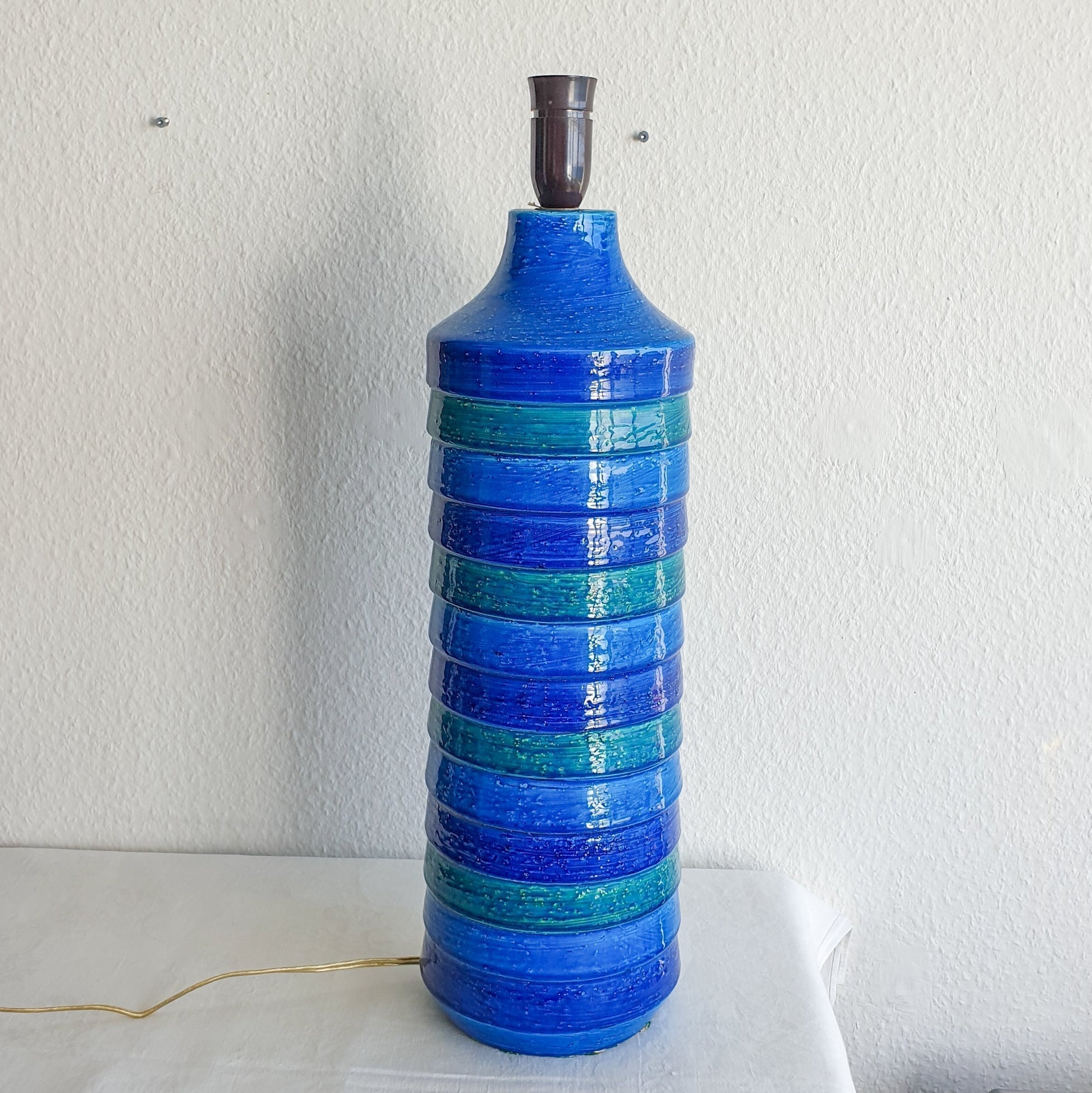 Monumental Bitossi ALDO LONDI Blue & Green Glazed Horizontal Bands Ceramic Table / Floor Lamp Mollaris.com 