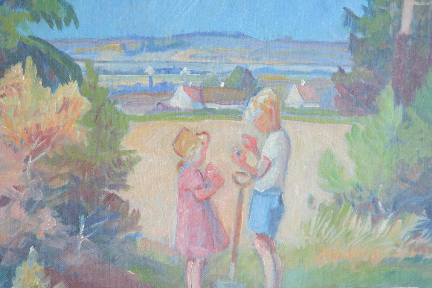 NIS STOUGAARD Children in a Field on Bornholm Painting Mollaris.com 