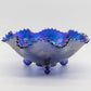 NORTHWOOD Carnival Glass Electric Icy Deep Blue WISHBONE Footed Bowl Mollaris.com 