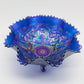 NORTHWOOD Carnival Glass Electric Icy Deep Blue WISHBONE Footed Bowl Mollaris.com 