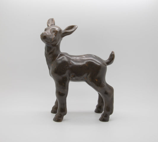 PETER HALD Brown Glazed Stoneware Fawn Sculpture Mollaris.com 