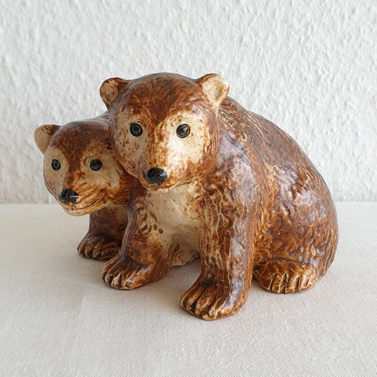 POUL HAUCH CARLSEN Brown Glazed Bears Stoneware Sculpture Mollaris.com 