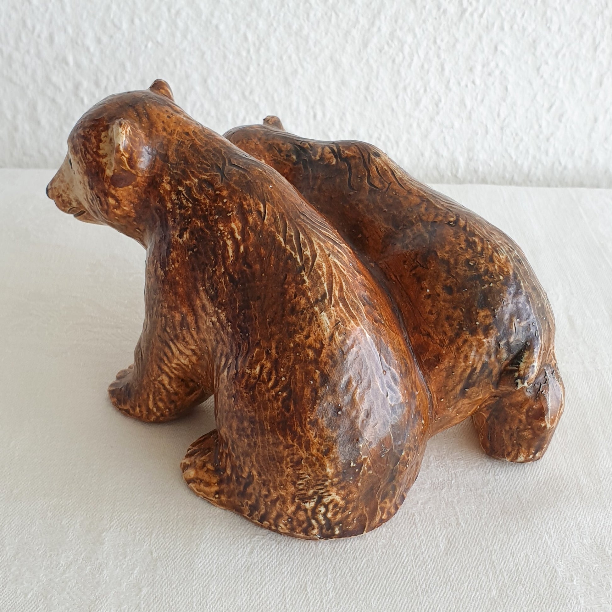 POUL HAUCH CARLSEN Brown Glazed Bears Stoneware Sculpture Mollaris.com 