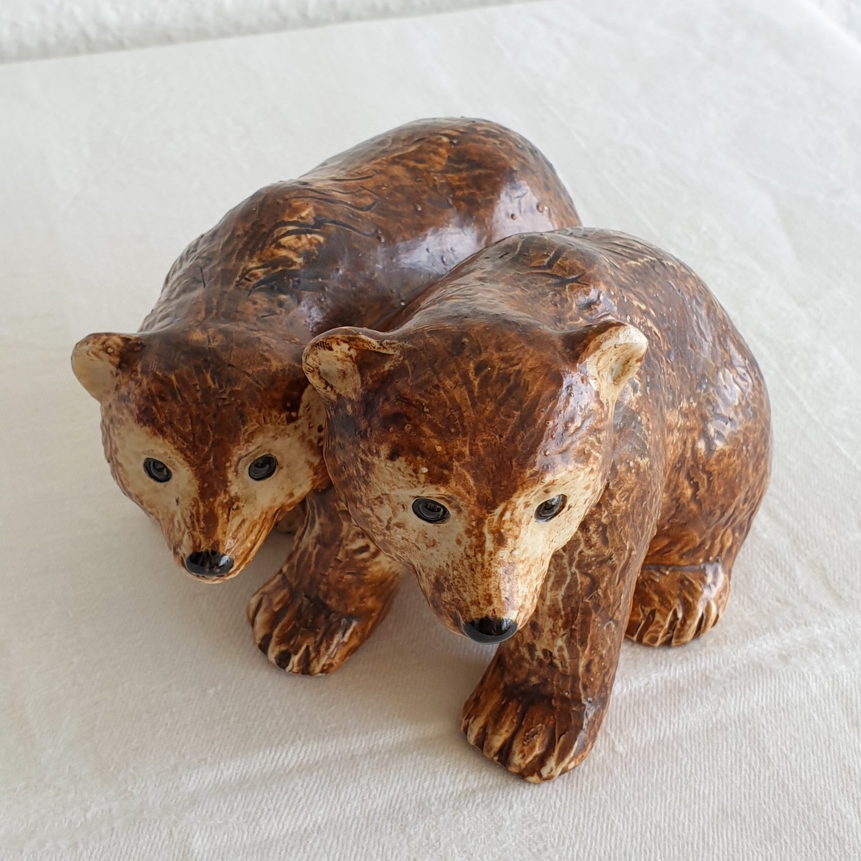 POUL HAUCH CARLSEN Brown Glazed Bears Stoneware Sculpture Mollaris.com 
