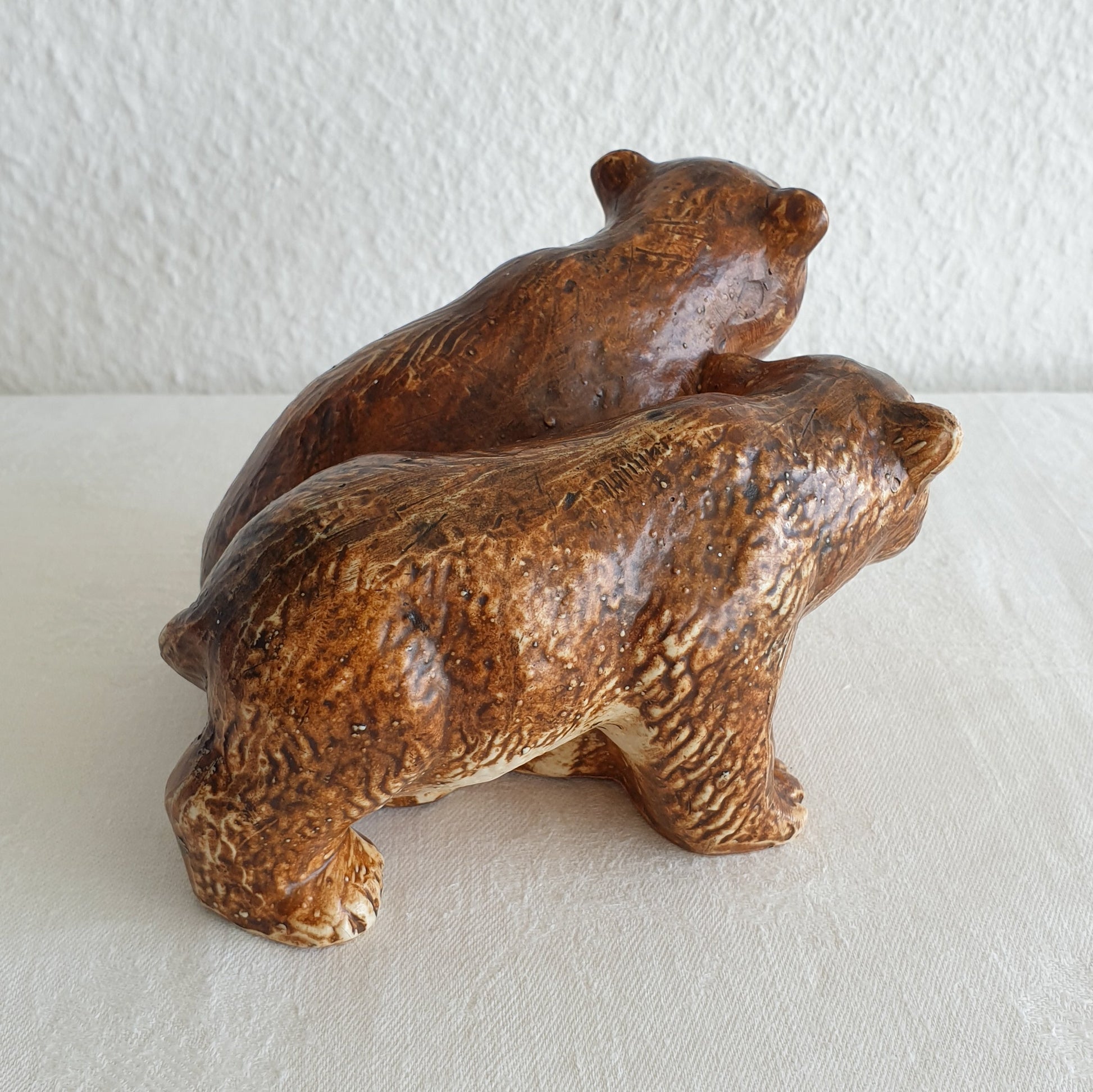 POUL HAUCH CARLSEN Brown Glazed Bears Stoneware Sculpture Mollaris.com 