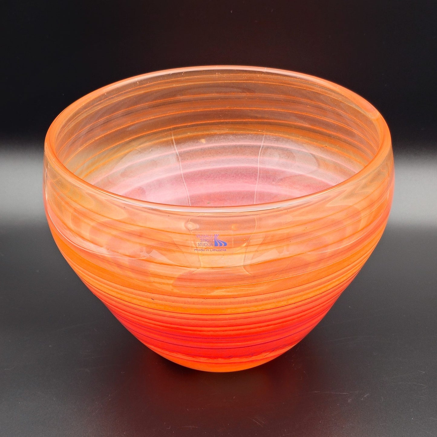 VILNIAUS STIKLO STUDIJA Contemporary Studio Art Red Orange Glass Bowl