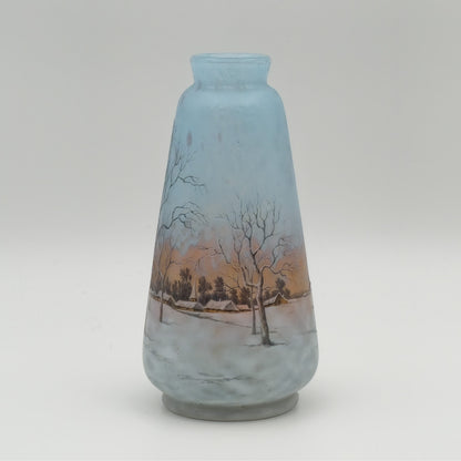 A DAUM NANCY CAMEO ENAMELLED GLASS VASE WITH DUTCH WINTER LANDSCAPE SCENE | EARLY 20TH CENTURY