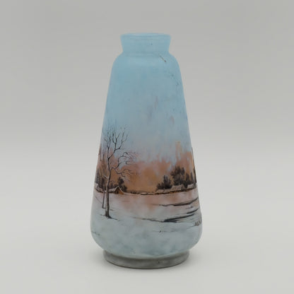 A DAUM NANCY CAMEO ENAMELLED GLASS VASE WITH DUTCH WINTER LANDSCAPE SCENE | EARLY 20TH CENTURY