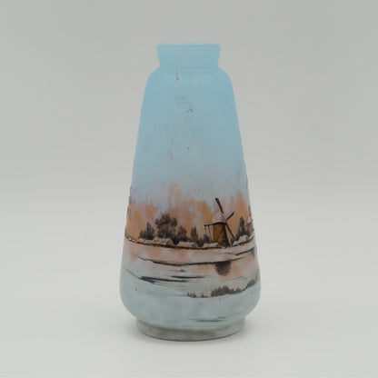 A DAUM NANCY CAMEO ENAMELLED GLASS VASE WITH DUTCH WINTER LANDSCAPE SCENE | EARLY 20TH CENTURY