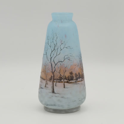 A DAUM NANCY CAMEO ENAMELLED GLASS VASE WITH DUTCH WINTER LANDSCAPE SCENE | EARLY 20TH CENTURY