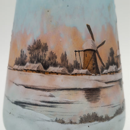 A DAUM NANCY CAMEO ENAMELLED GLASS VASE WITH DUTCH WINTER LANDSCAPE SCENE | EARLY 20TH CENTURY