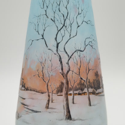 A DAUM NANCY CAMEO ENAMELLED GLASS VASE WITH DUTCH WINTER LANDSCAPE SCENE | EARLY 20TH CENTURY