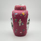 AN EXCEPTIONAL CHINESE FAMILLE ROSE LANDSCAPE INCISED RUBY GROUND LIDDED JAR | LATE REPUBLIC PERIOD, MID 20TH CENTURY