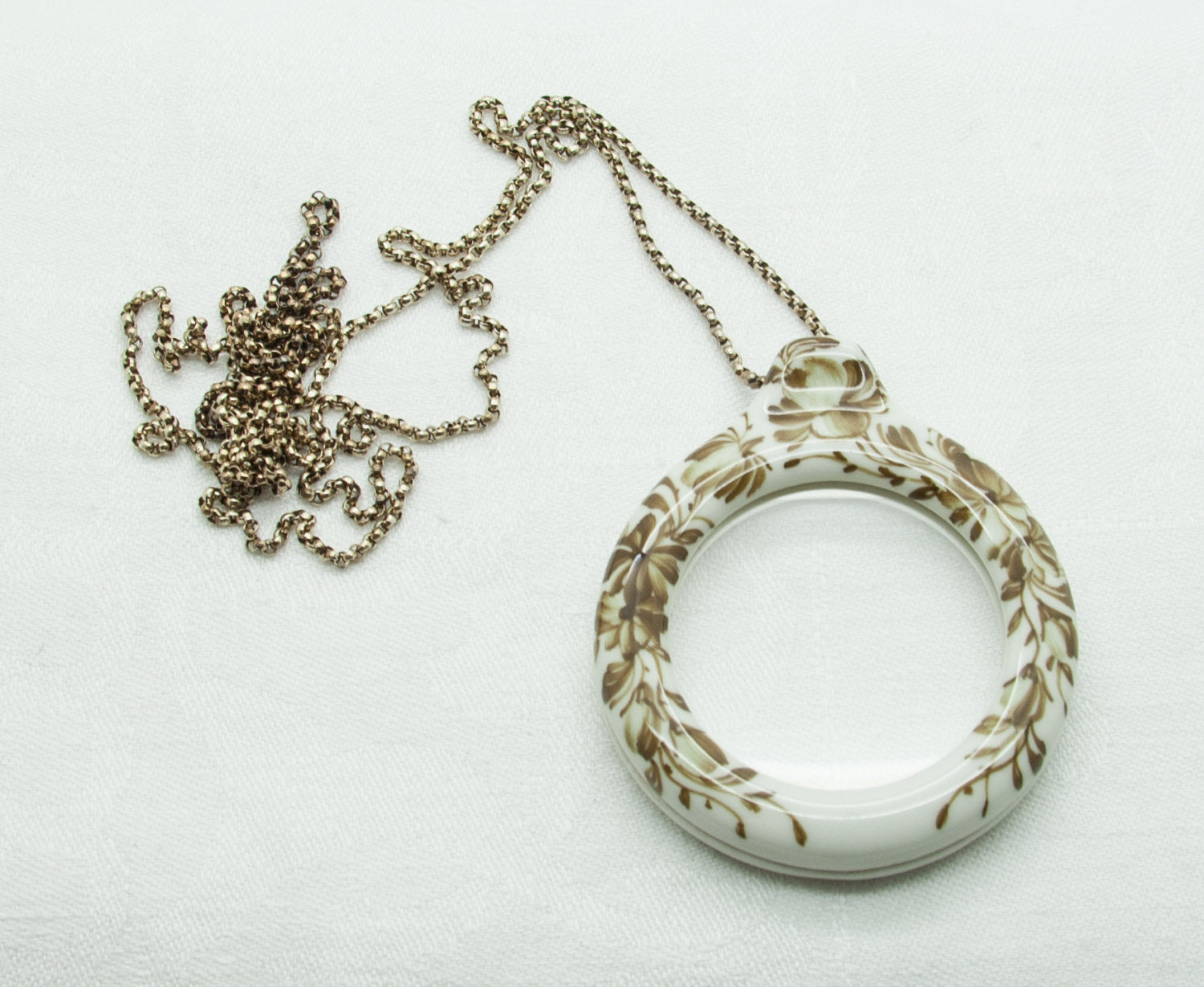 Royal Copenhagen Brown Fluted Loupe Porcelain Sterling Silver Pendant Necklace Mollaris.com 