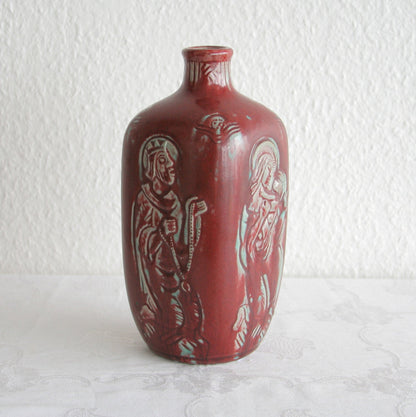 Royal Copenhagen JAIS NIELSEN Oxblood Square Bottle Vase Mollaris.com 