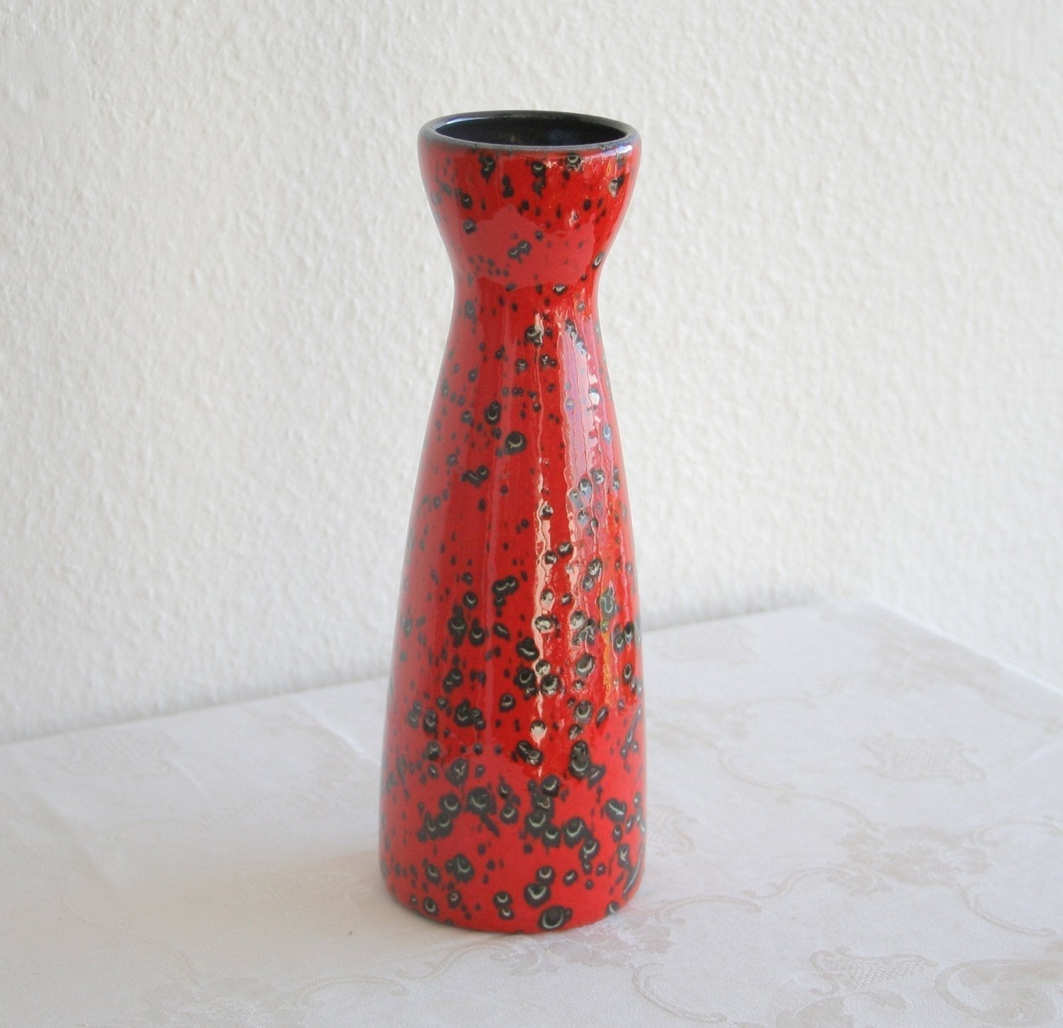 SCHEURICH Pop Art Black Spotted Flaming Red Glazed Ceramic Vase Mollaris.com 