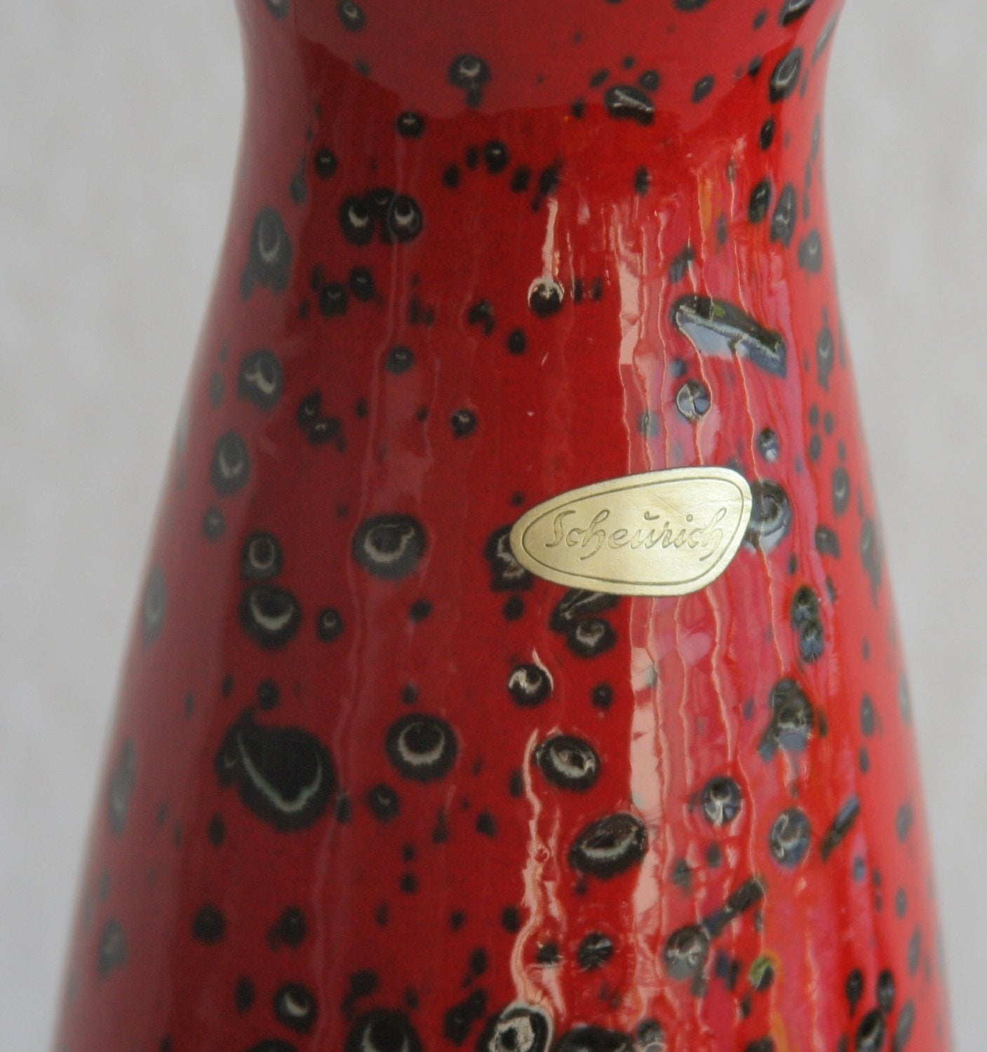 SCHEURICH Pop Art Black Spotted Flaming Red Glazed Ceramic Vase Mollaris.com 