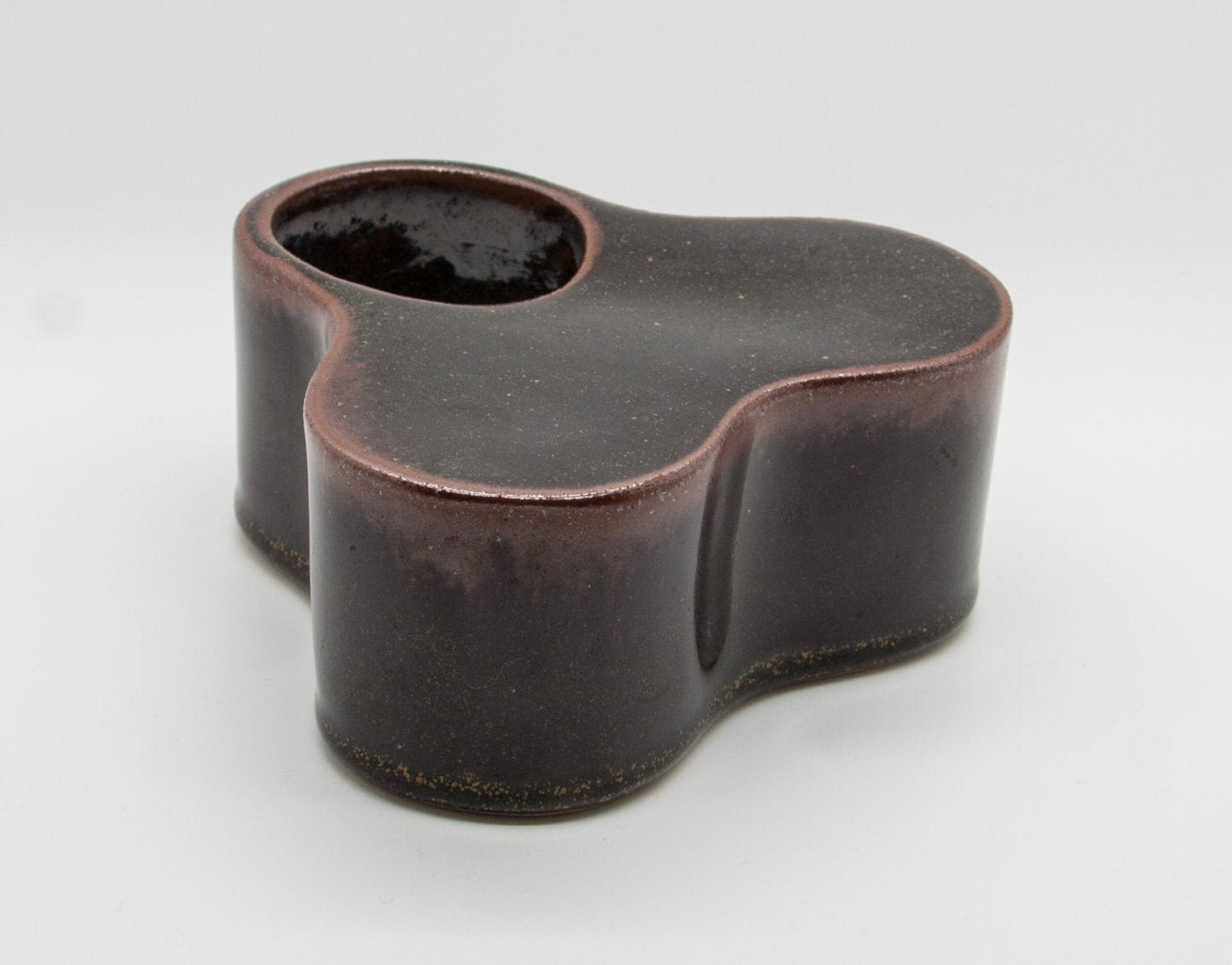 TUE POULSEN Knabstrup Triangular Lobed Brown Glazed Stoneware Vase Mollaris.com 