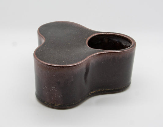 TUE POULSEN Knabstrup Triangular Lobed Brown Glazed Stoneware Vase Mollaris.com 