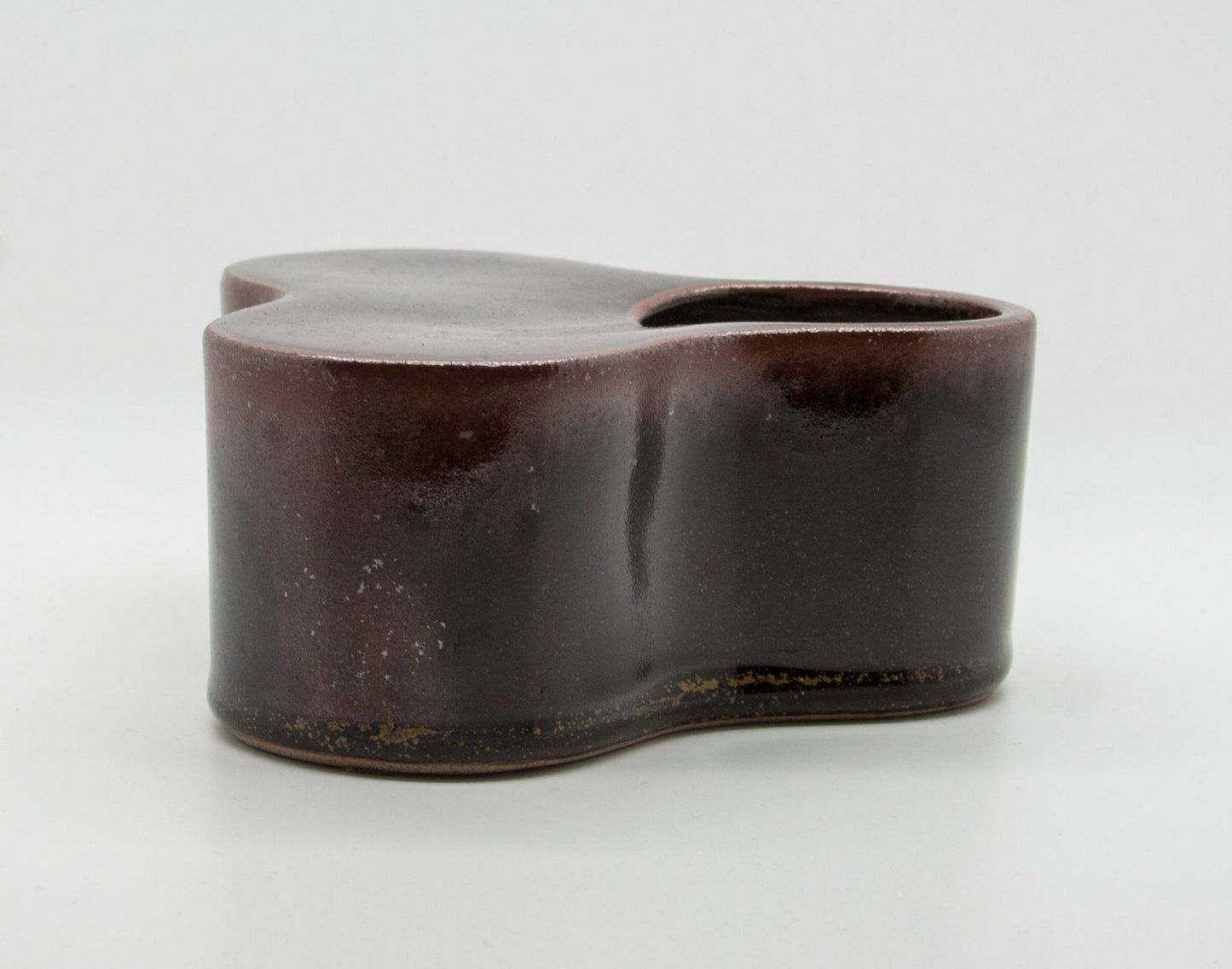 TUE POULSEN Knabstrup Triangular Lobed Brown Glazed Stoneware Vase Mollaris.com 