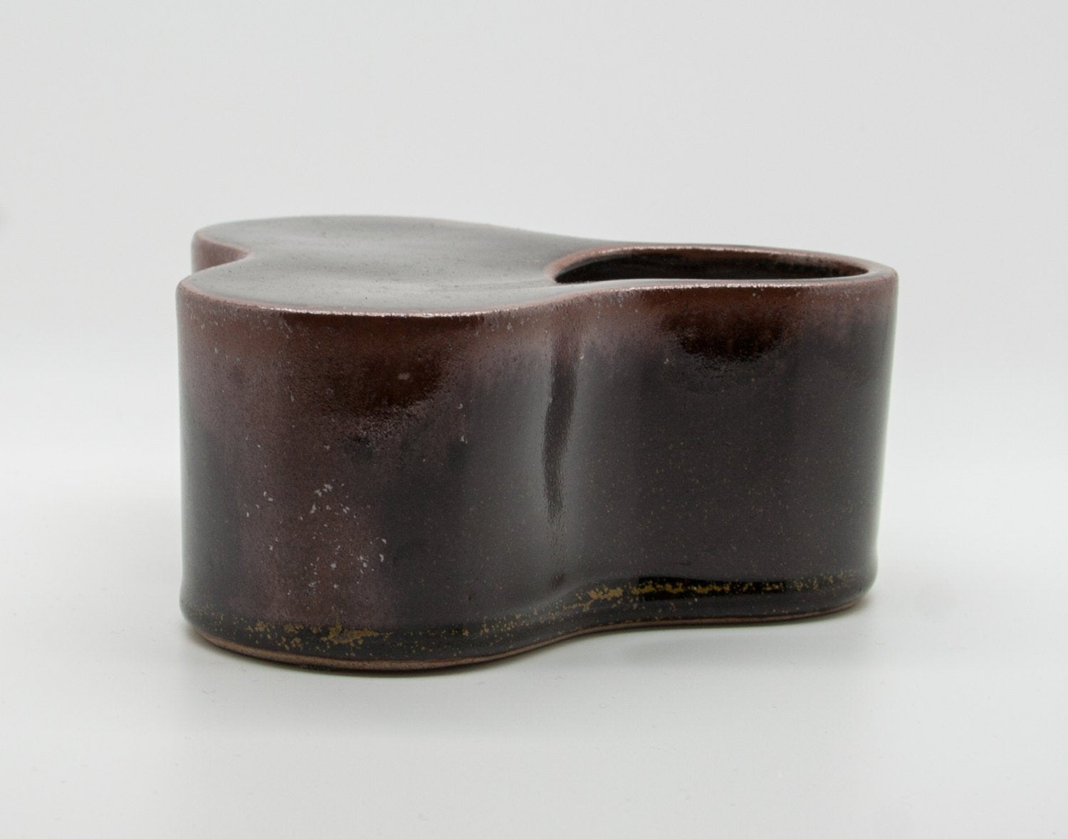 TUE POULSEN Knabstrup Triangular Lobed Brown Glazed Stoneware Vase Mollaris.com 