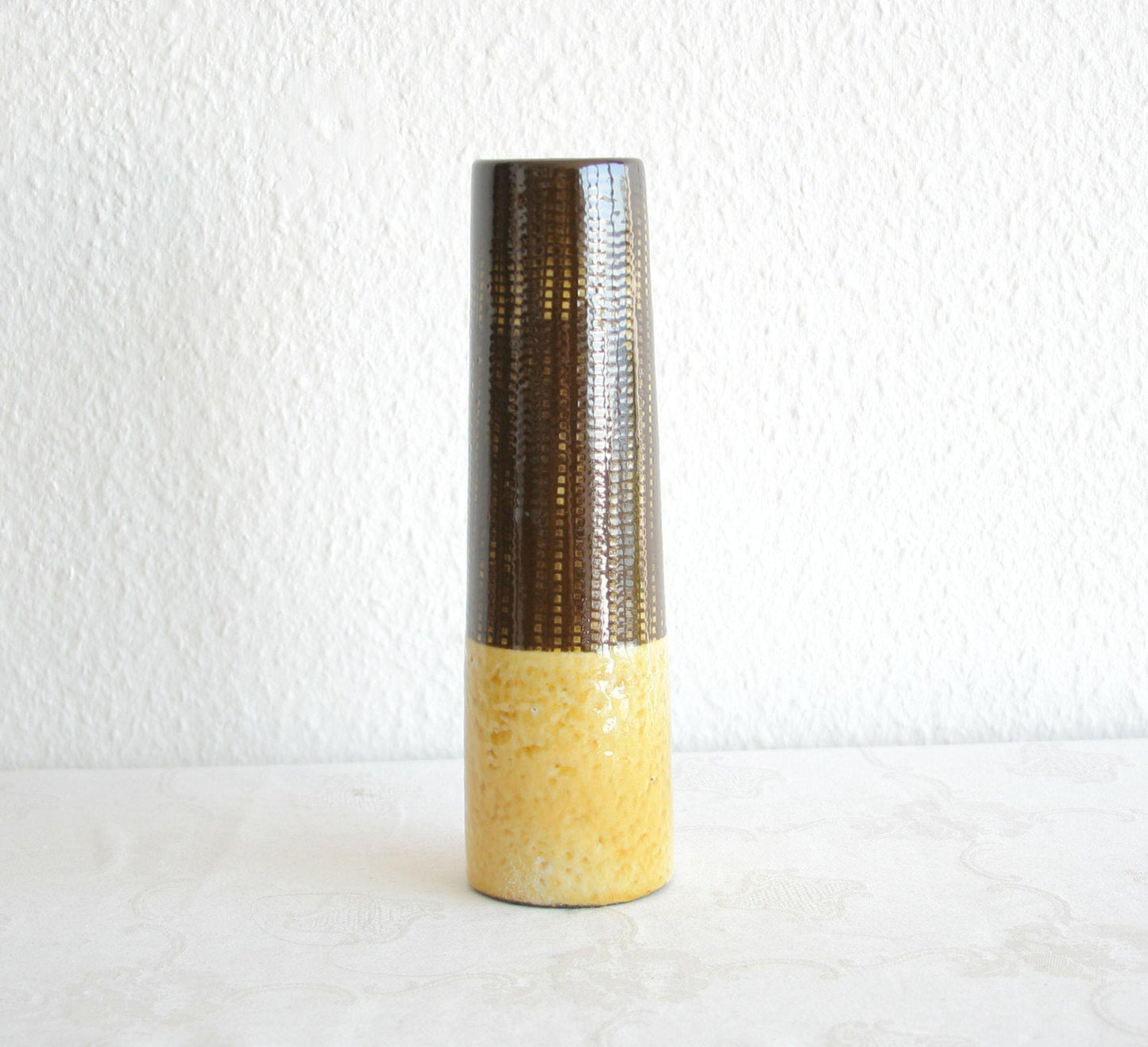 Upsala Ekeby INGRID ATTERBERG Yondel / Gondel Brown and Yellow Glazed Stoneware Vase Mollaris.com 