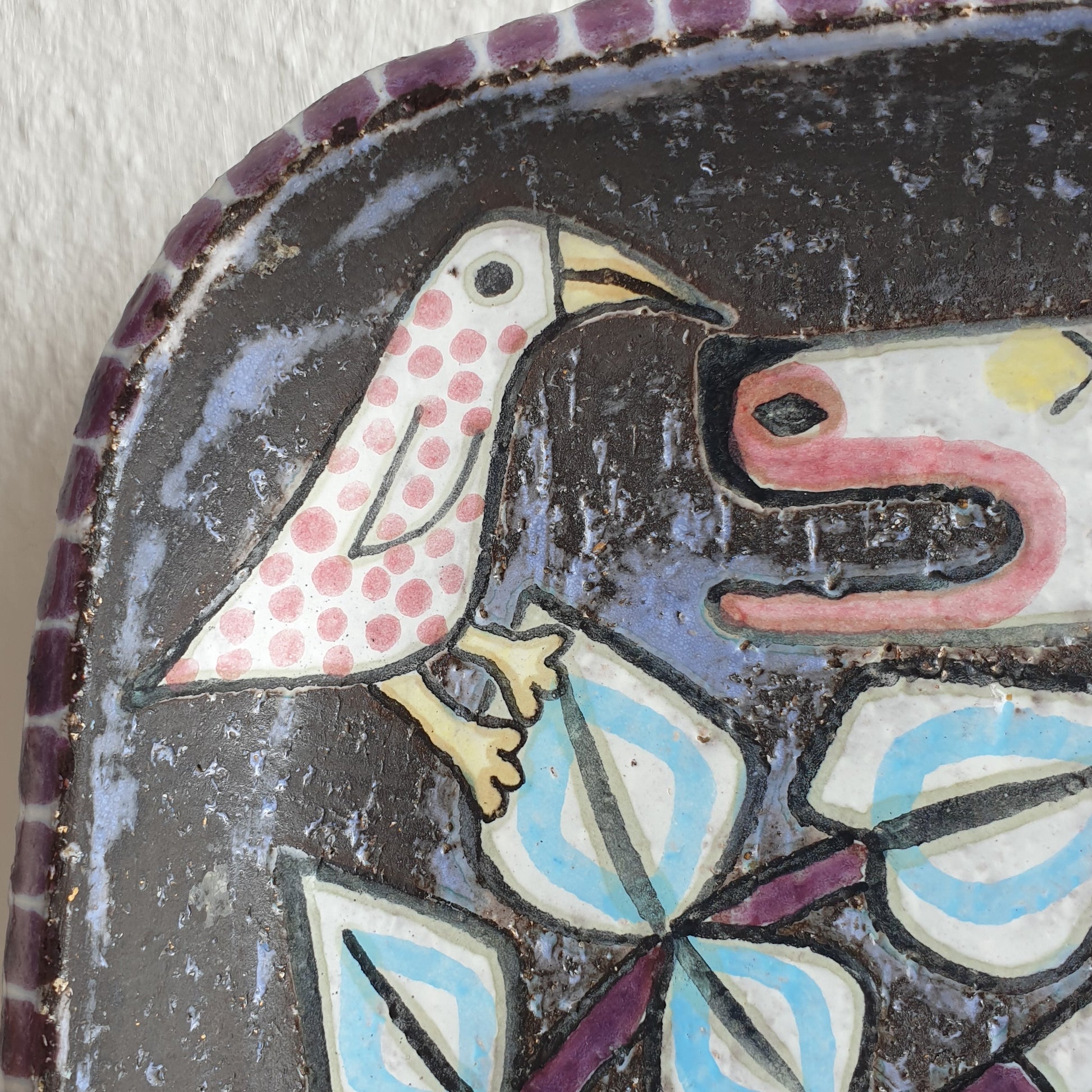 Upsala Ekeby MARI SIMMULSON Cow and Birds Glazed Stoneware Tray Mollaris.com 