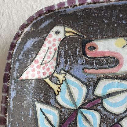 Upsala Ekeby MARI SIMMULSON Cow and Birds Glazed Stoneware Tray Mollaris.com 