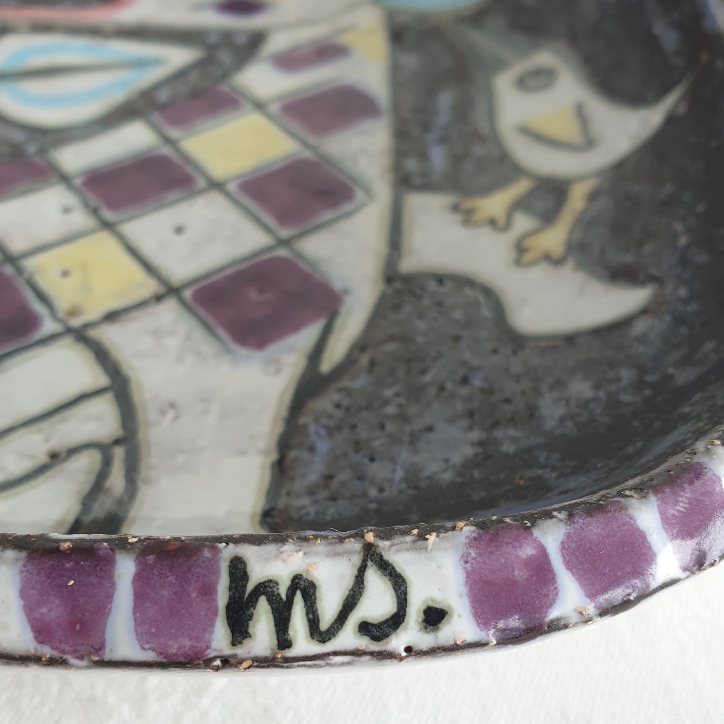 Upsala Ekeby MARI SIMMULSON Cow and Birds Glazed Stoneware Tray Mollaris.com 