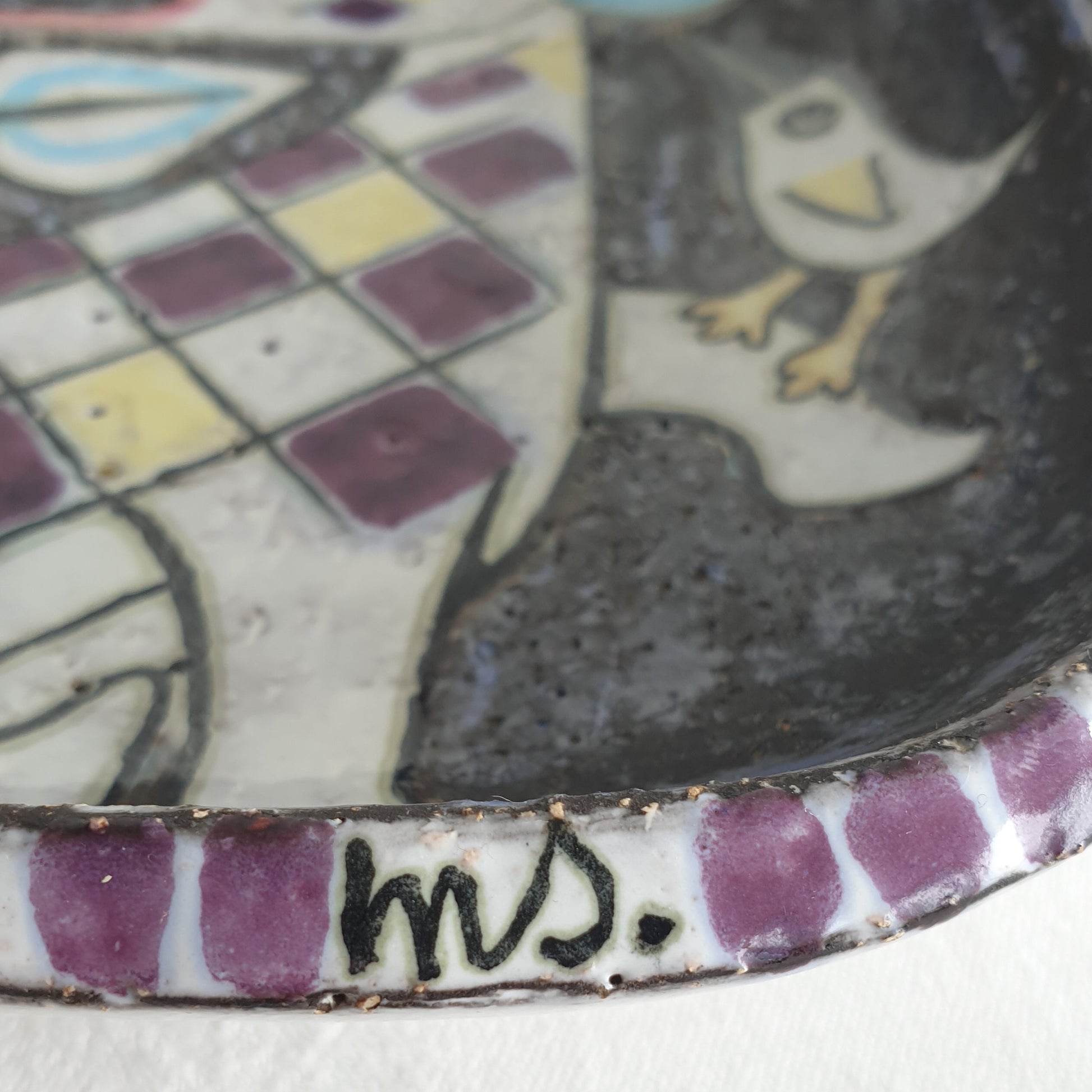 Upsala Ekeby MARI SIMMULSON Cow and Birds Glazed Stoneware Tray Mollaris.com 