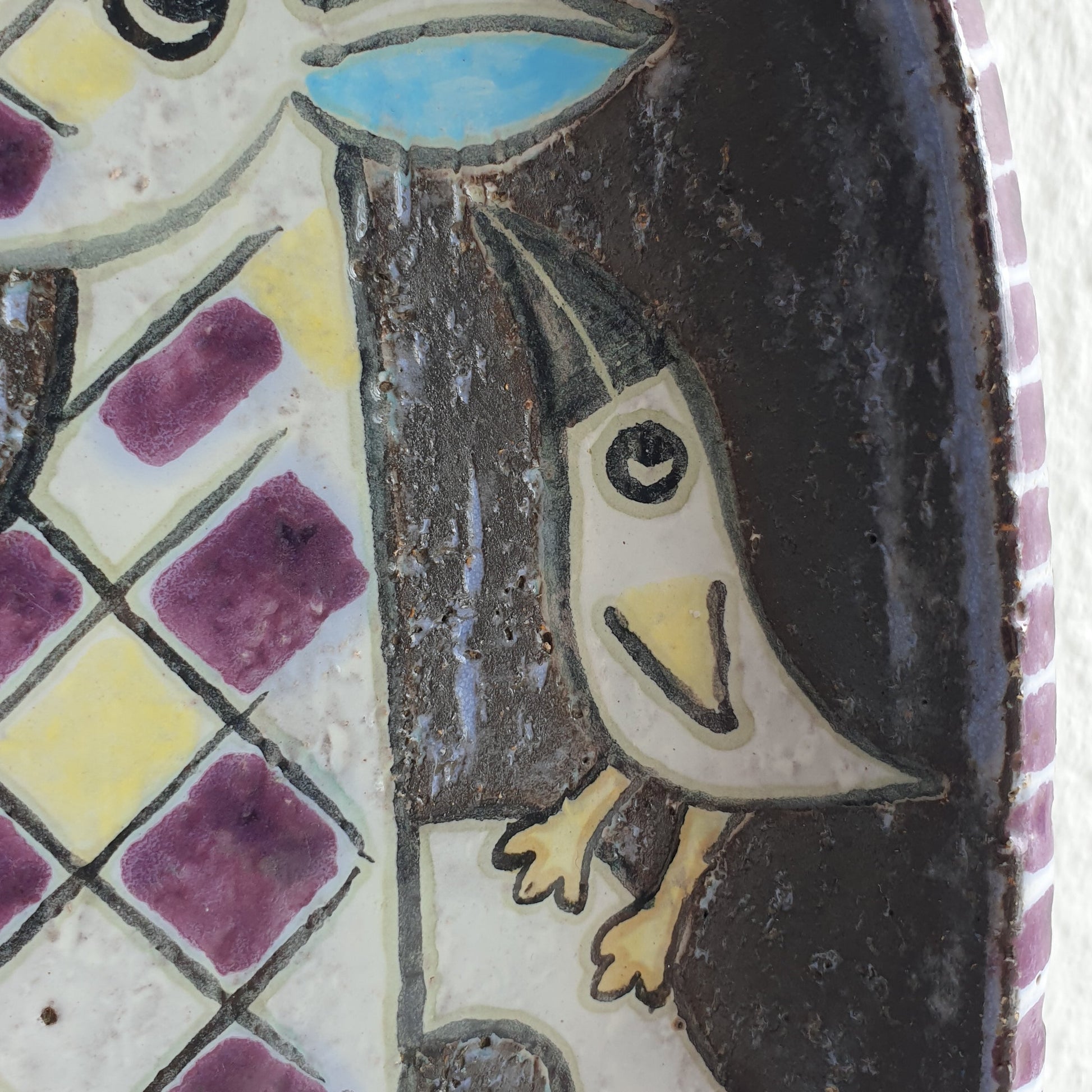 Upsala Ekeby MARI SIMMULSON Cow and Birds Glazed Stoneware Tray Mollaris.com 