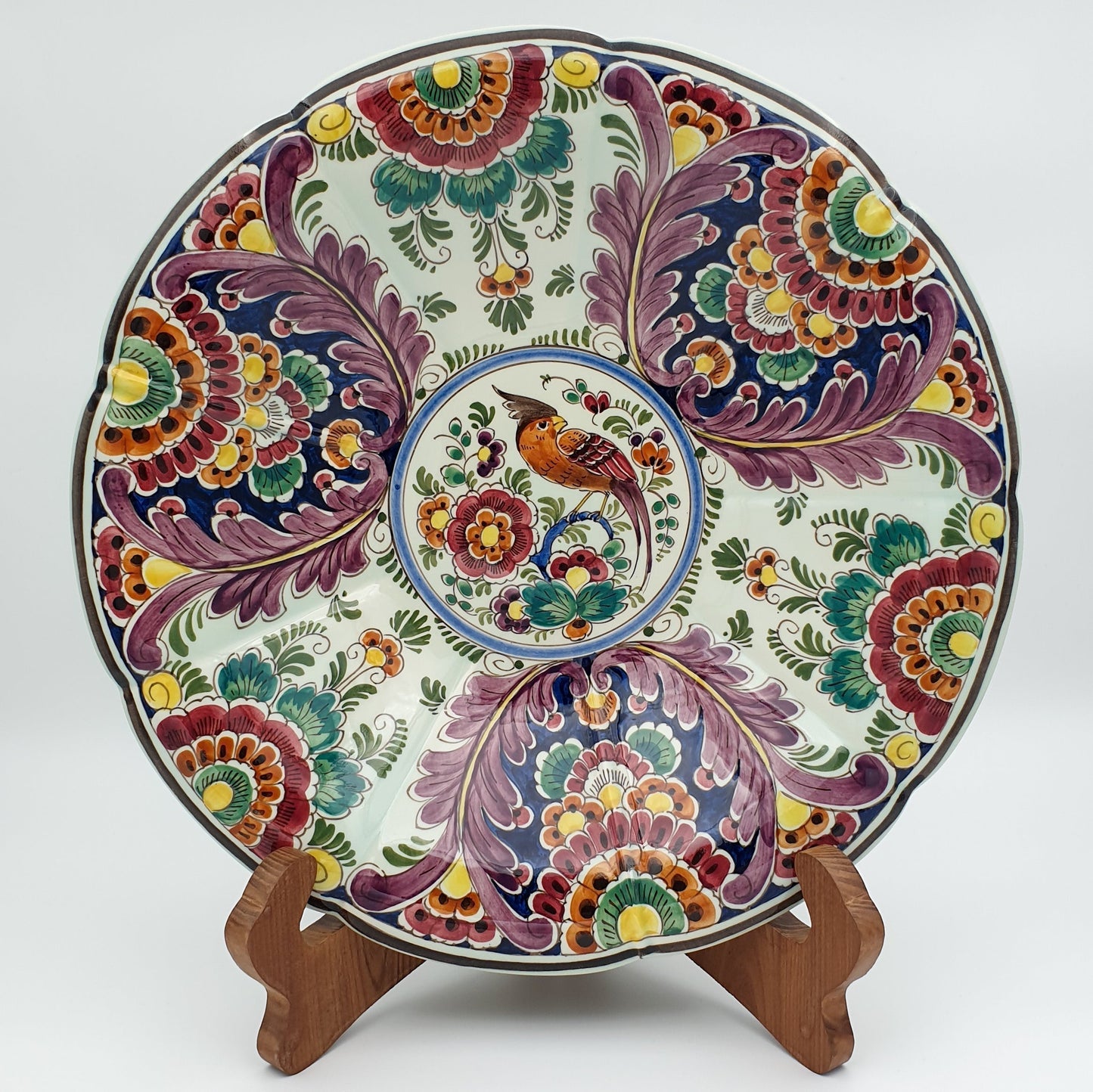 VELSEN SASSENHEIM Delfts Polychrome Large Bird Floral Decor Ceramic Fruit Bowl / Dish Mollaris.com 