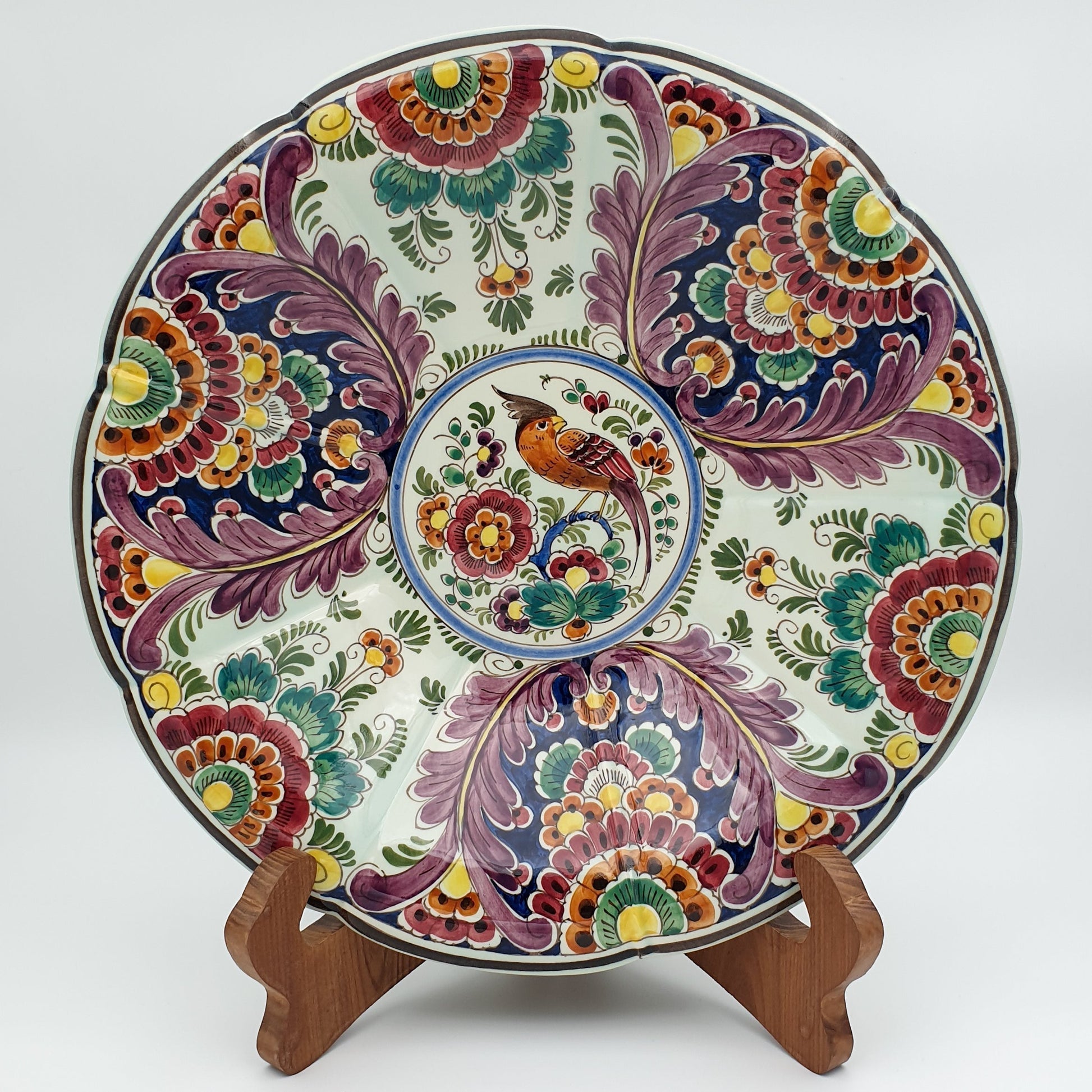 VELSEN SASSENHEIM Delfts Polychrome Large Bird Floral Decor Ceramic Fruit Bowl / Dish Mollaris.com 