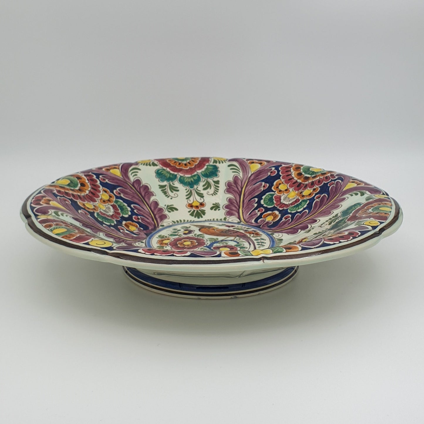 VELSEN SASSENHEIM Delfts Polychrome Large Bird Floral Decor Ceramic Fruit Bowl / Dish Mollaris.com 