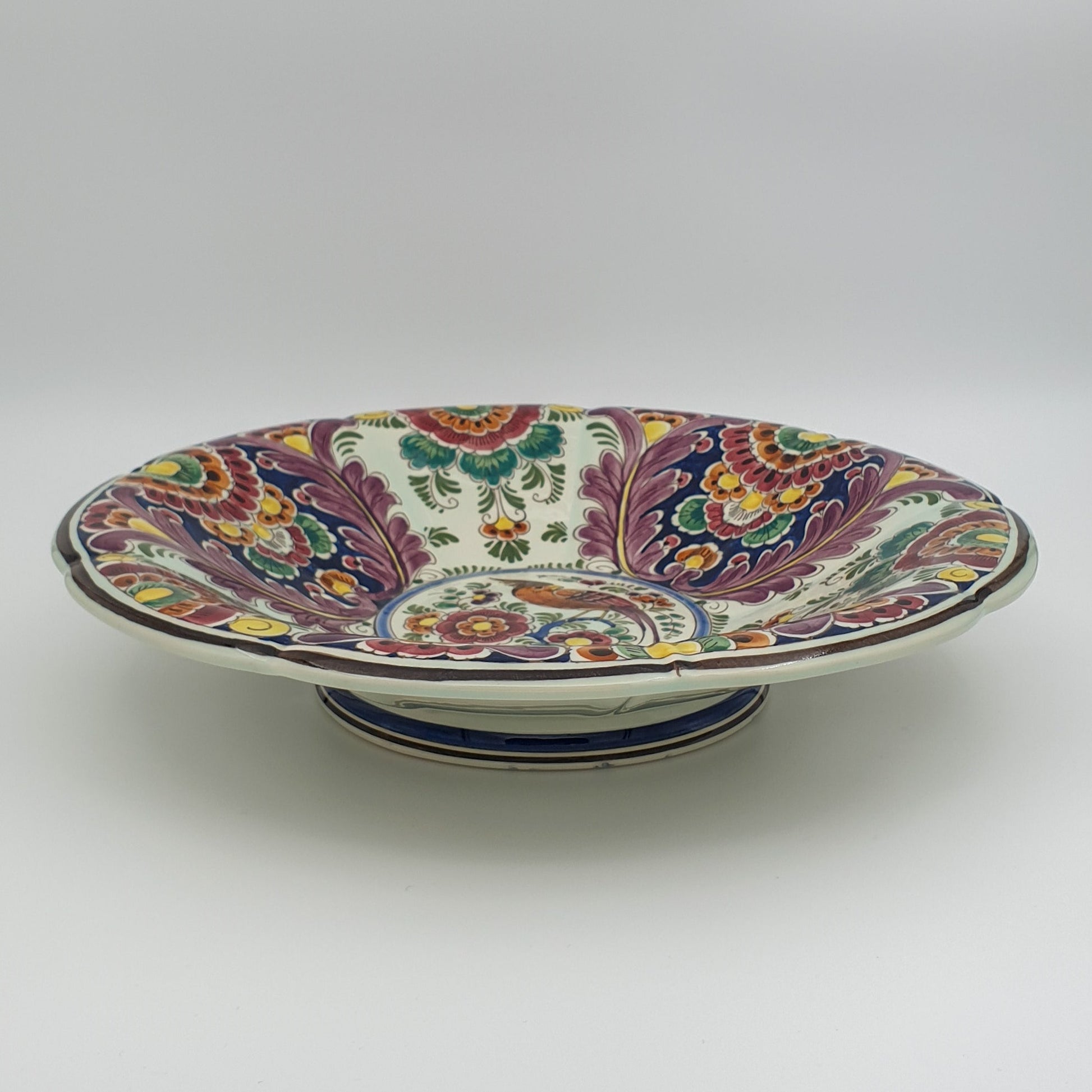 VELSEN SASSENHEIM Delfts Polychrome Large Bird Floral Decor Ceramic Fruit Bowl / Dish Mollaris.com 
