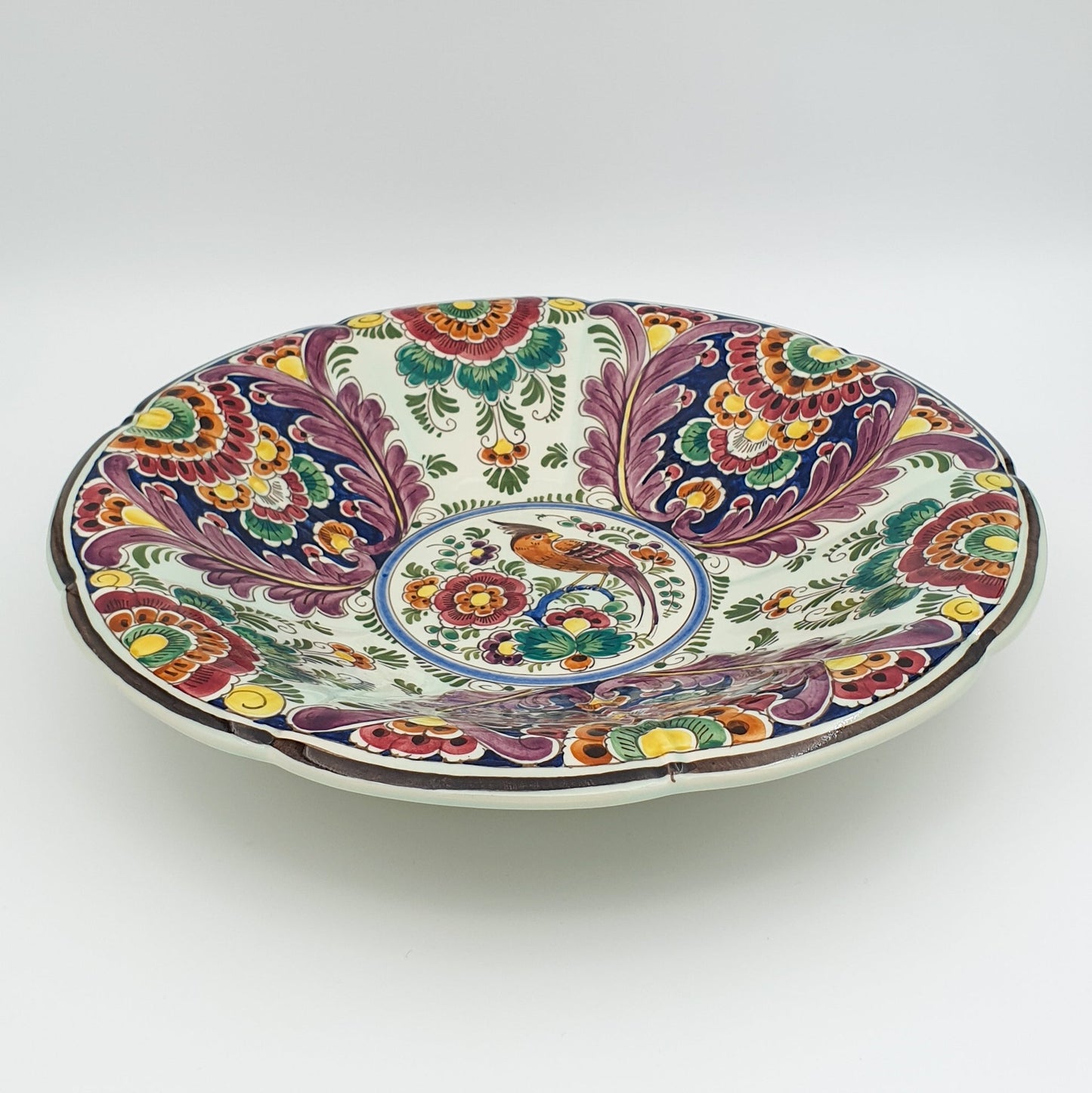 VELSEN SASSENHEIM Delfts Polychrome Large Bird Floral Decor Ceramic Fruit Bowl / Dish Mollaris.com 