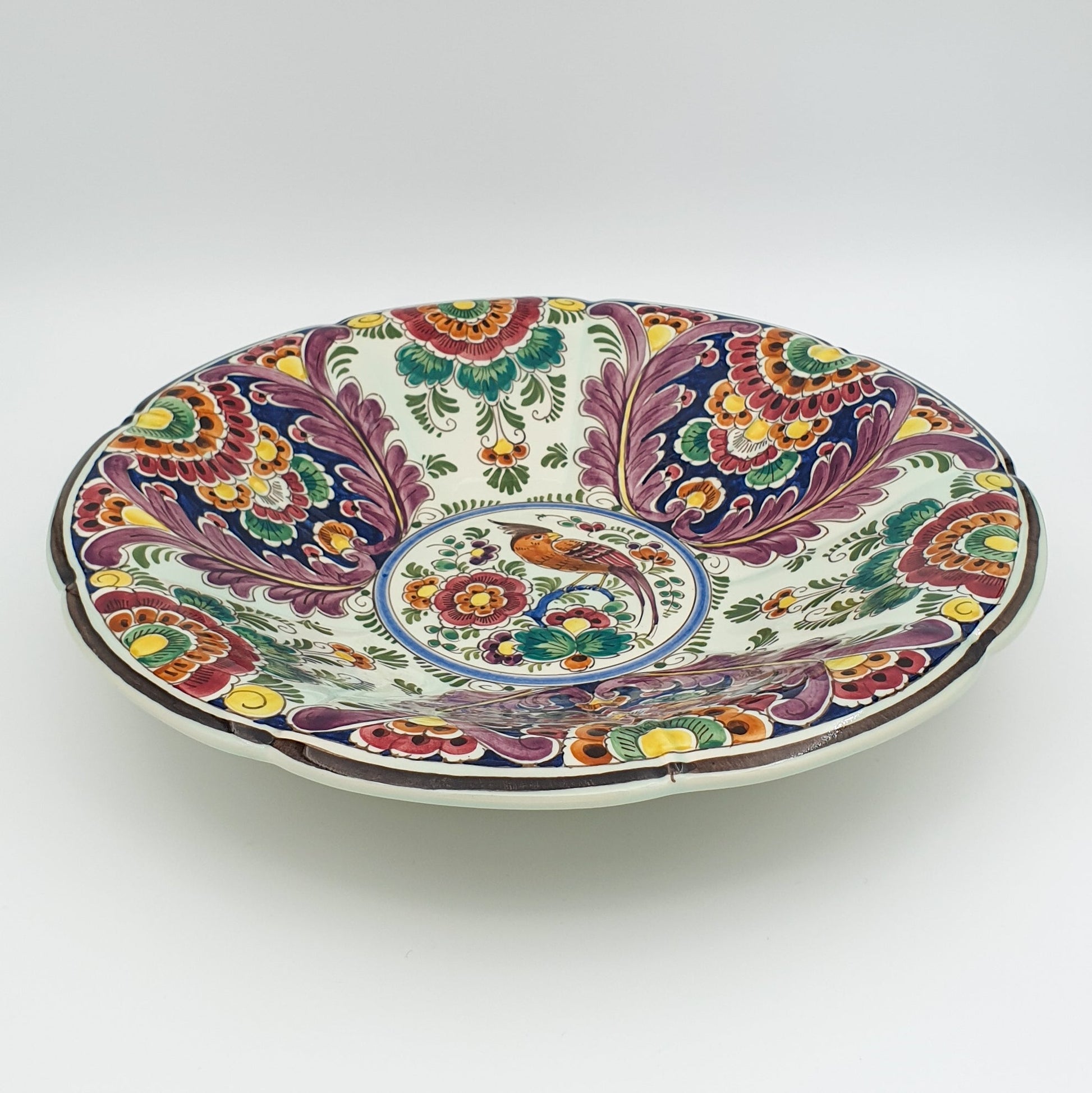 VELSEN SASSENHEIM Delfts Polychrome Large Bird Floral Decor Ceramic Fruit Bowl / Dish Mollaris.com 