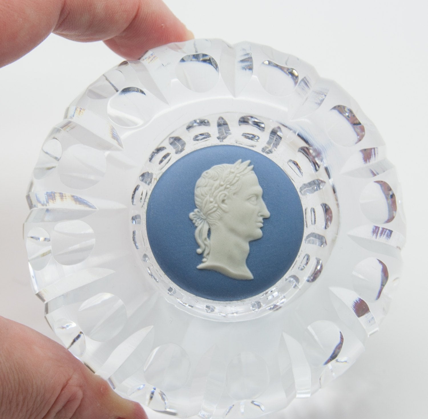 WEDGWOOD Julius Caesar Blue Jasper Cut Crystal Paperweight Mollaris.com 