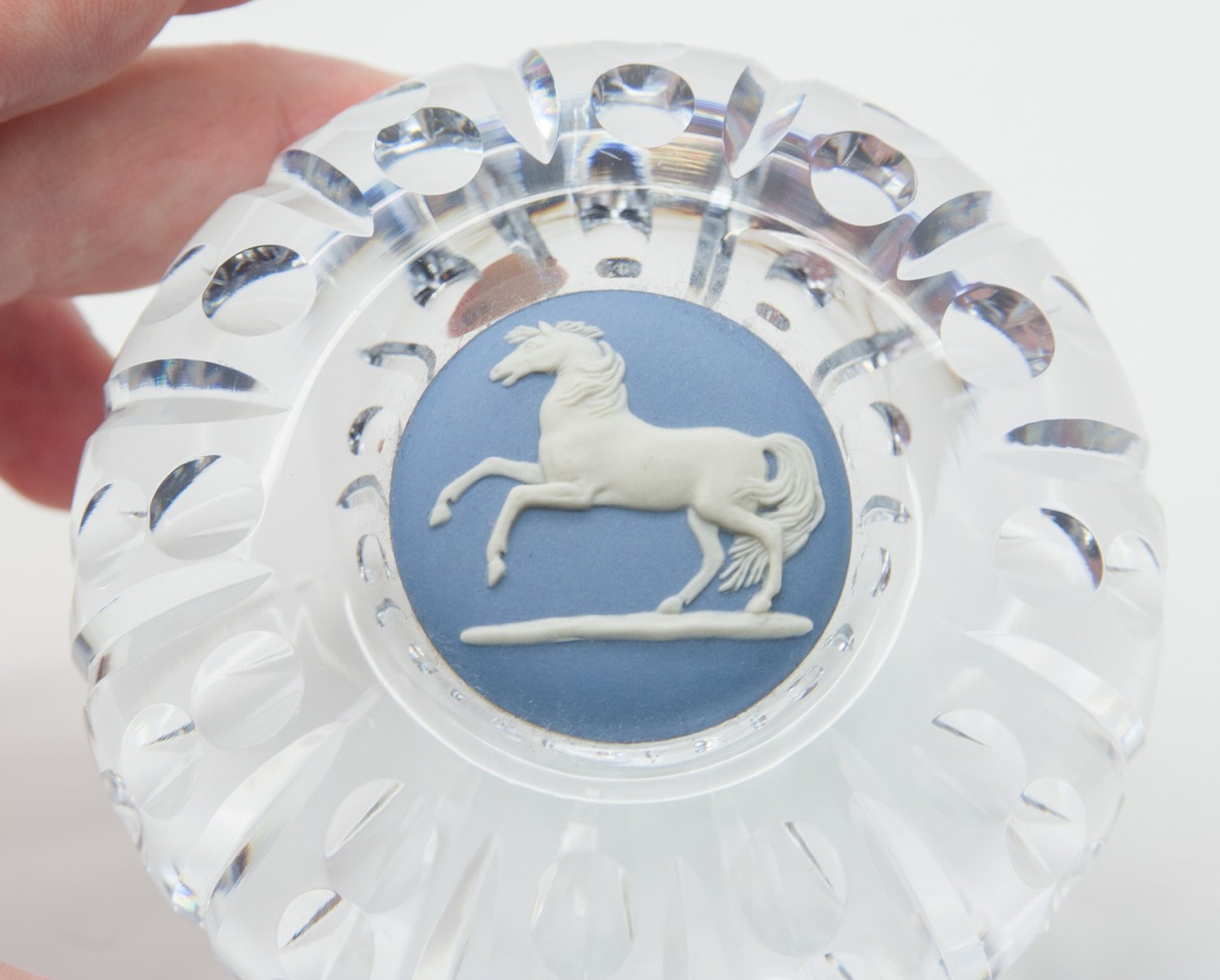 WEDGWOOD White Horse Blue Jasper Cut Crystal Paperweight Mollaris.com 