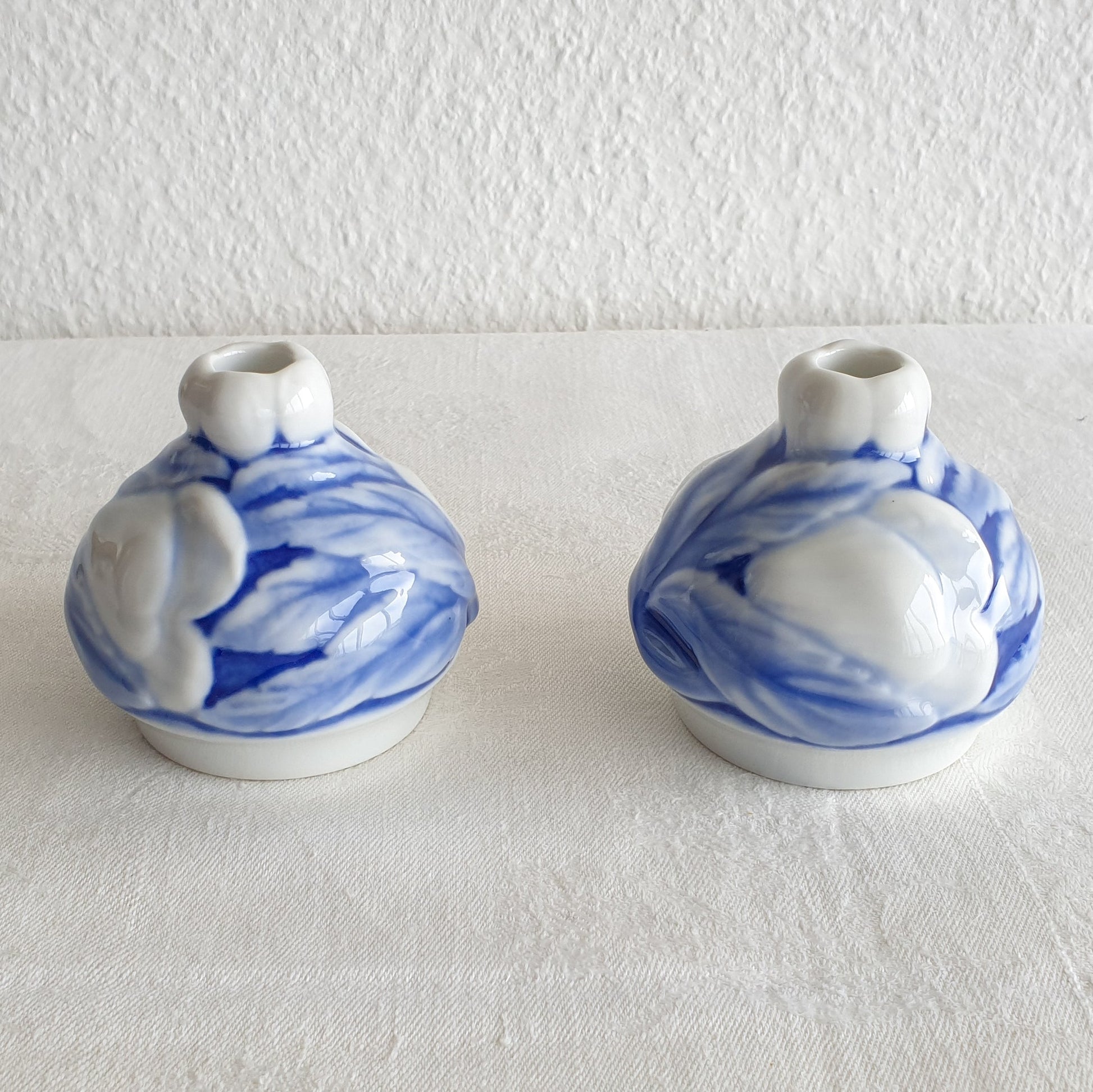 2 x Bing & Grøndahl EFFIE HEGERMANN-LINDENCRONE Art Nouveau Molded Floral Porcelain Vases Mollaris.com 
