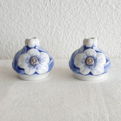 2 x Bing & Grøndahl EFFIE HEGERMANN-LINDENCRONE Art Nouveau Molded Floral Porcelain Vases Mollaris.com 