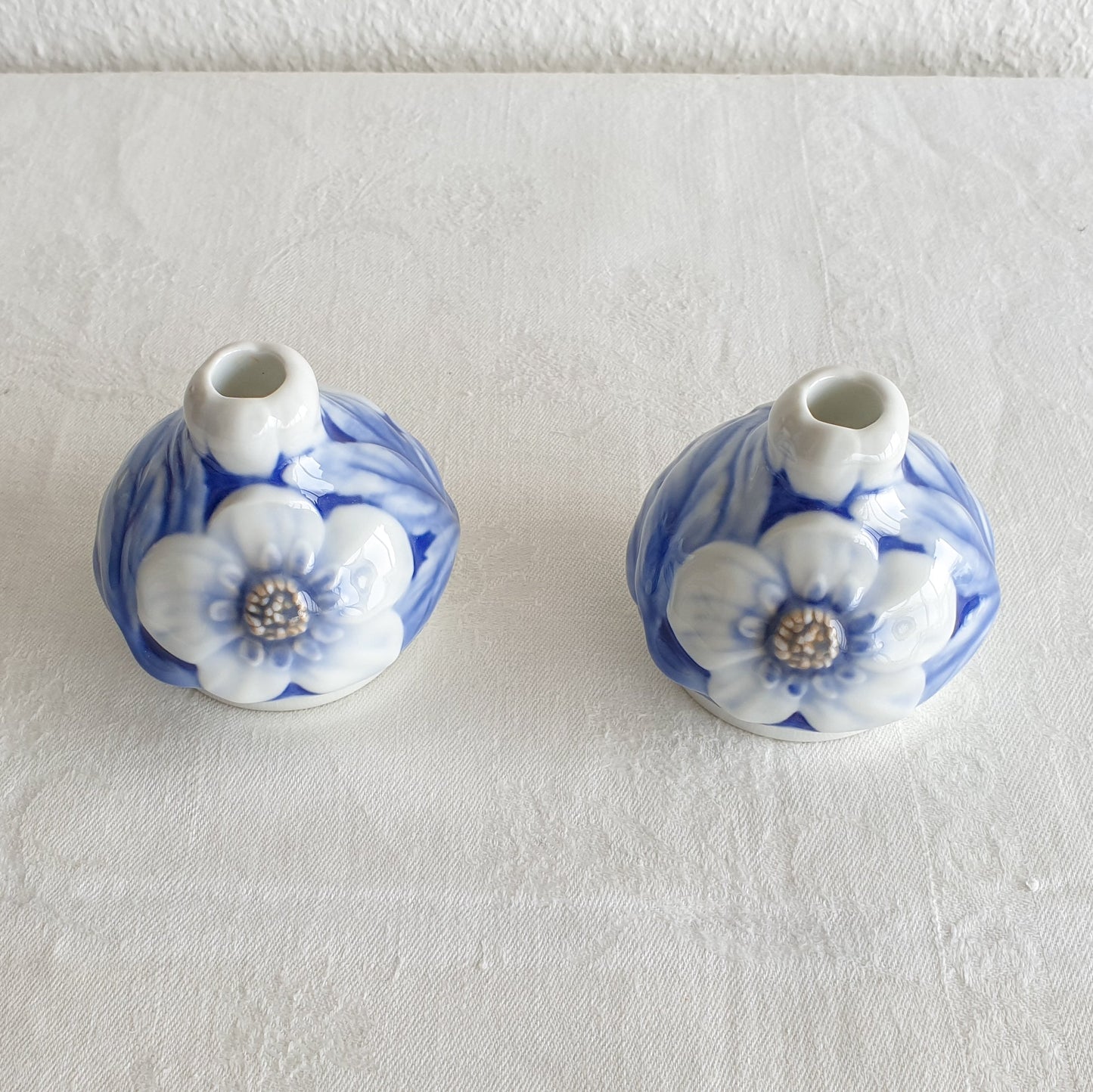 2 x Bing & Grøndahl EFFIE HEGERMANN-LINDENCRONE Art Nouveau Molded Floral Porcelain Vases Mollaris.com 