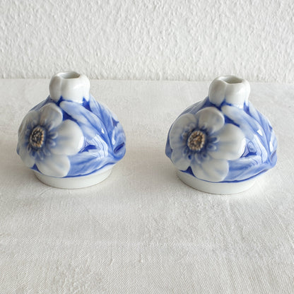 2 x Bing & Grøndahl EFFIE HEGERMANN-LINDENCRONE Art Nouveau Molded Floral Porcelain Vases Mollaris.com 