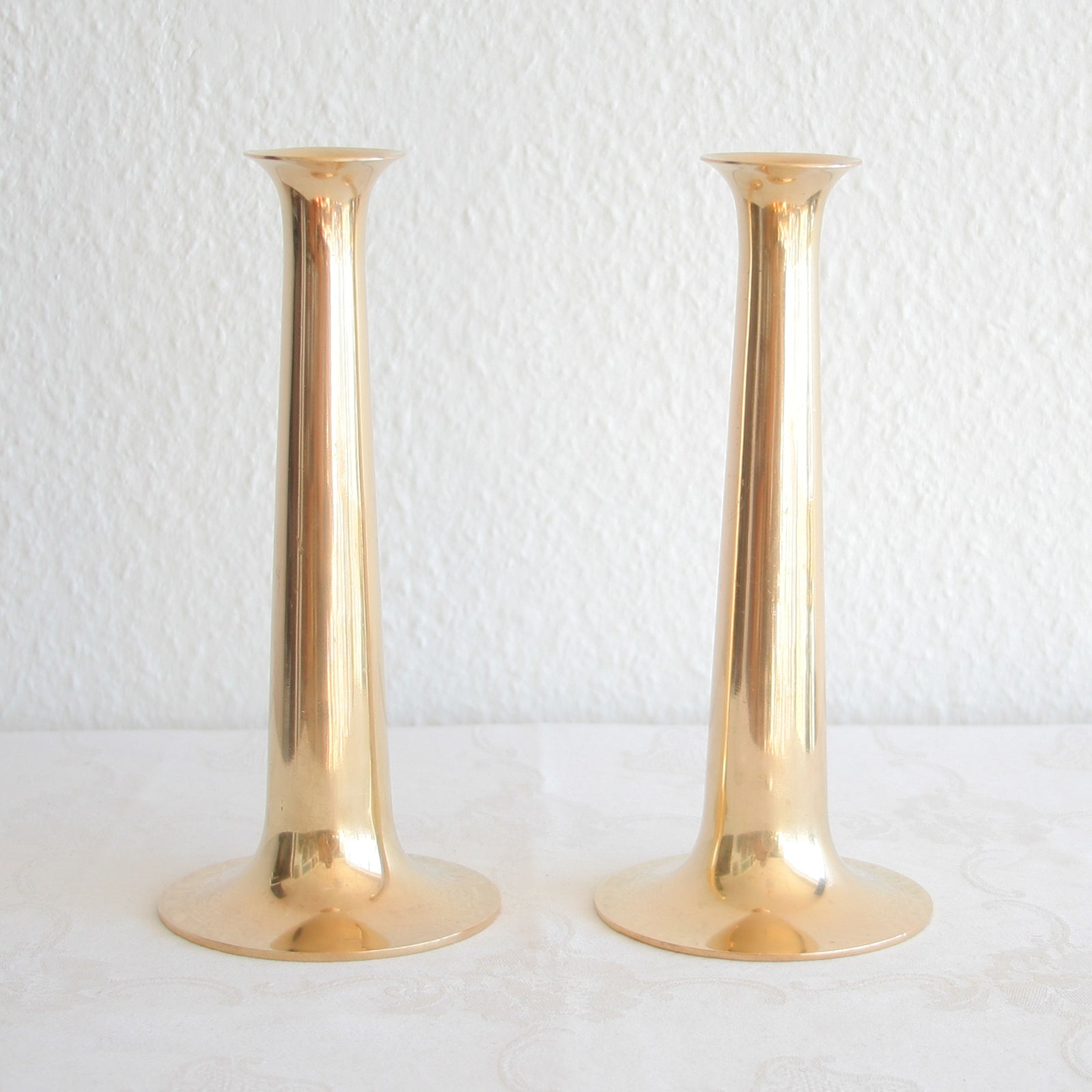 2 x Modernist HANS BØLLING Torben Ørskov FANFARE Solid Brass Candlesticks Mollaris.com 