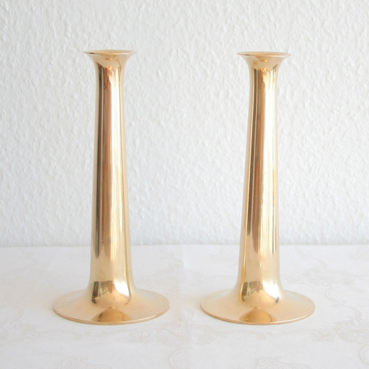 2 x Modernist HANS BØLLING Torben Ørskov FANFARE Solid Brass Candlesticks Mollaris.com 