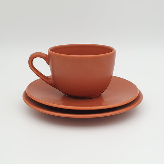 4 x PER REHFELDT Søholm Tableware Dusty Orange ÅBO Ceramic Cup + Saucer + Dessert Plate Trio Set Mollaris.com 