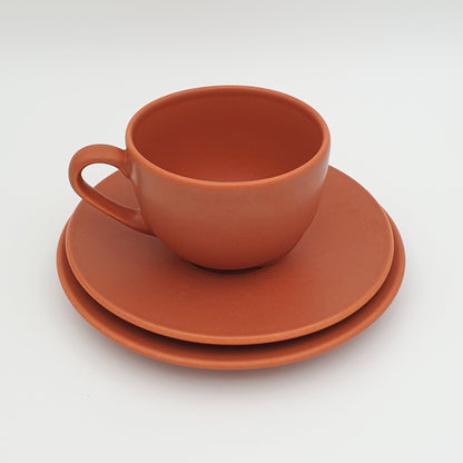 4 x PER REHFELDT Søholm Tableware Dusty Orange ÅBO Ceramic Cup + Saucer + Dessert Plate Trio Set Mollaris.com 